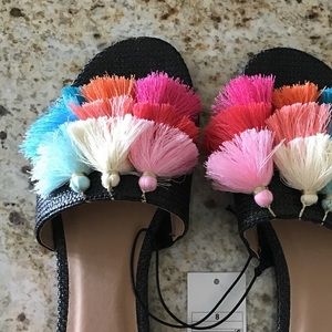 Multi-color tassel detail sandals
